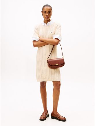 Tommy Hilfiger Womens Short-Sleeve Cable Knit Sweater Dress - Brown - XXL