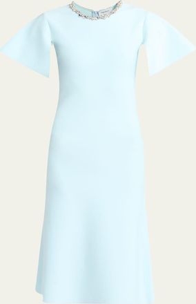 Alexander McQueen Crystal Neck Short-Sleeve Knit Midi Dress