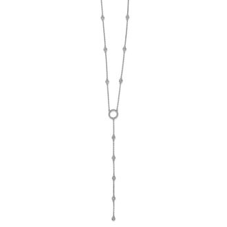 Diamond2Deal Sterling Silver 32 Stone Cubic Zirconia Y-Drop Necklace 16 with 2 inch Ext