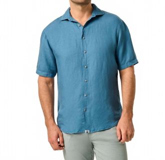 Johnnie-O Gianni Linen Button Up Shirt In Navy