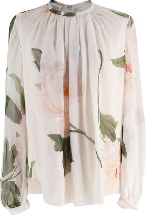 Giambattista Valli Multi Peony Print Silk Blouse Size XXS