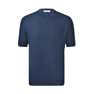 Gran Sasso Brick stitch knit T-shirt - male - Gran Sasso - Round-neck Knitwear - Blue - XL - Knitwear
