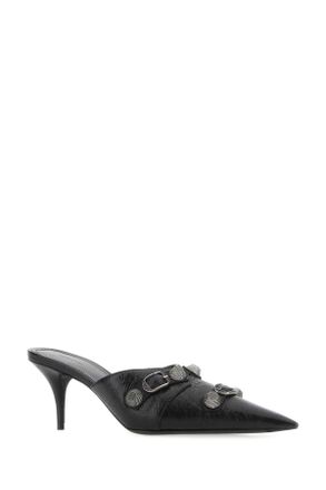 Balenciaga Womens Black Leather Cagole Mules 1081 Scarpe Con Tacco