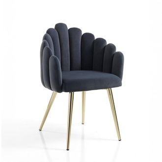 Oresteluchetta Silla De Dise&ntilde;o Vintage Con Forma De Concha En Terciopelo Gris Con Patas Doradas Ville