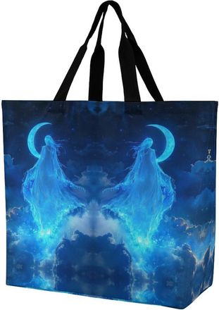 Generic Moon And Beauty Large Reusable Shopping Bag Lightweight Foldable Tote Bags Washable Shoulder Handbag