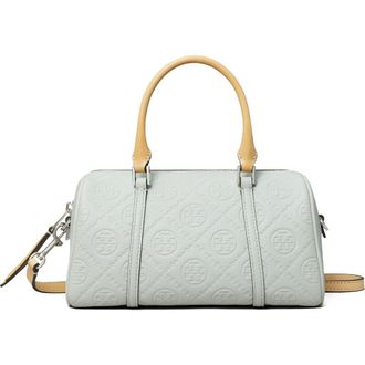 Tory Burch Mini T Monogram Leather Barrel Bag in Light Titanium at Nordstrom