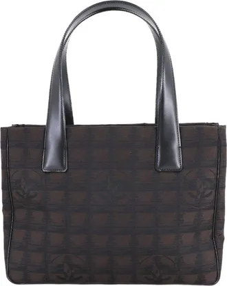 Chanel Black Dark Brown Jacquard Leather Handbag Tote Bag (Pre-Owned)