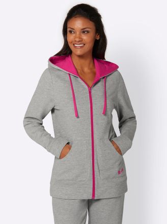 Feel Good Langjacke FEEL GOOD, Damen, Gr. 36/38, grau (grau, pink), 60% Baumwolle, 40% Polyester, unifarben, Jacken Langjacke