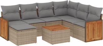 vidaXL Vidaxl - Juego De Sof&aacute;s De Jard&iacute;n Con Cojines Beige 8 Pzas Rat&aacute;n Pe