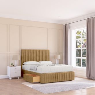 Sloomy Madison Plush Bed Set, No Drawers Mattress & 26 Headboard in Light Brown | Size: Small Single