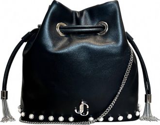 Jimmy Choo London Womens Marcheline Pearl Small Bucket Crossbody Bag In Black