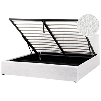 Beliani Cama Con Almacenaje Elevable Tapizada De Boucl&eacute; Blanco 180 X 200 Cm Montlaur