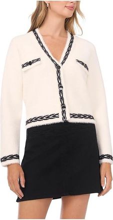 Vince Camuto Cardigan with Trim Womens Sweater Birch : LG, Acrylic/Polyester/Spandex