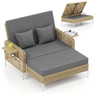 Costway Costway 2PCS Patio Daybed Set PE Rattan Loveseat w/ Adjustable Backrest in Grey