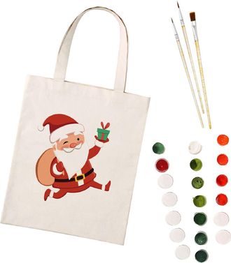 Generic CXINLky Painting by Numbers Canvas Bag, Creative DIY Painting by Numbers Shoulder Bag Handbag with Large Capacity, 25-Father Christmas, Medium