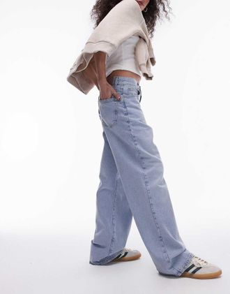 Topshop Jeans dritti ampi a vita medio alta lavaggio candeggiato vintage-Blu