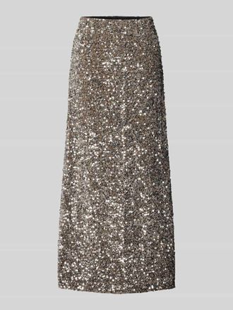 Pieces Ausgestellter Midi-Rock mit Paillettenbesatz Modell SILVER SEQ in Anthrazit, Gr&ouml;&szlig;e XS