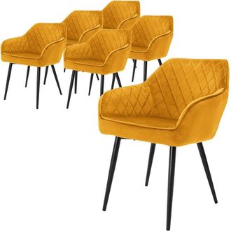 ML Design Ml-design - 6x Sillas De Comedor Amarillo Mostaza Asiento Tapizado Ergon&oacute;mica Aspecto De Piel Sint&eacute;tica Patas De Metal Negras Con Respaldo Y Apoyabraz