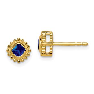 Diamond2Deal 14k Yellow Gold Cushion Sapphire Stud Earrings