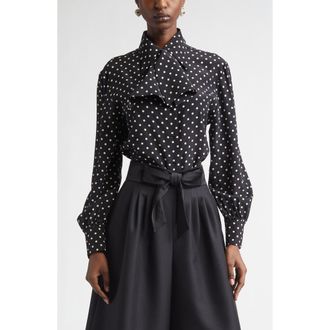 Valentino Dot Silk Cr&ecirc;pe de Chine Shirt in Black/White at Nordstrom, Size 10 Us