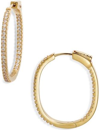 Nordstrom Cubic Zirconia Pavé Inside Out Hoop Earrings in Clear- Gold at Nordstrom