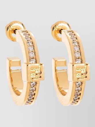 Fendi crystal hoop earrings signature metal design