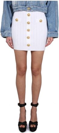 Balmain Buttoned Knit Short Skirt - Dames - Korte rokken - Wit - S - Leer - Rokken