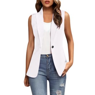 Generic Womens Blazer Waistcoats Ladies Loose Fit One Button Gilets Waistcoat Casual Sleeveless Jacket Vests with Pockets (Z01-White, XL)