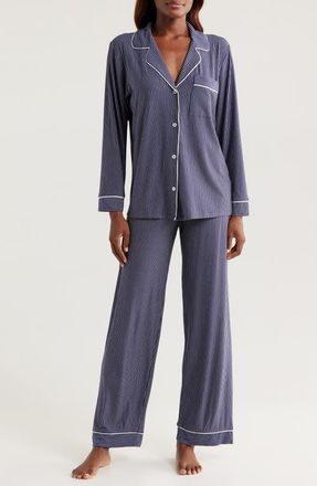 Eberjey Gisele Printed Long Pajamas in Duo Stripe True Navy at Nordstrom, Size X-Small