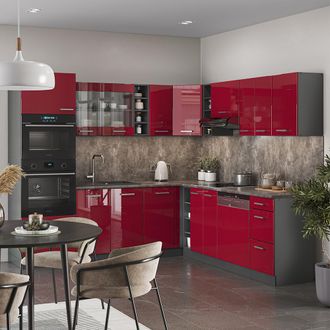 Vicco Cocina Esquinera R-line, Burdeos Brillo Intenso/antracita, 237 X 60 Cm Sin Encimera