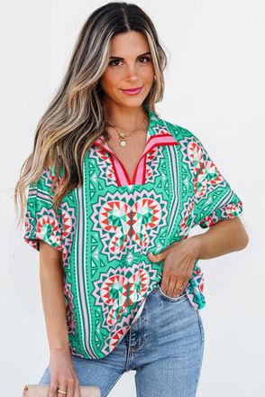 Azura Exchange Geometrische Print Korte Mouwen Blouse