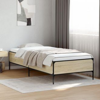 vidaXL Estructura Cama Madera Ingenier&iacute;a Metal Roble Sonoma 90x200 Cm Vidaxl