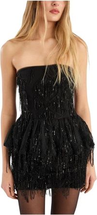 Rotate Paillet Peplum Franje Top - Dames - Feestkleedjes - Zwart - S - Pailletten - Kleedjes