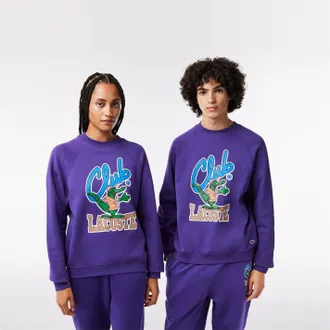 Lacoste Mens Crocodile Print Raglan Sleeve Sweatshirt in Acai - Purple
