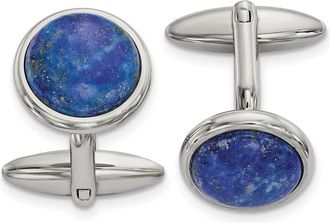 Diamond2Deal Stainless Steel Polished Lapis Circle Cufflinks