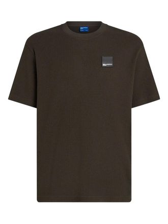 Karl Lagerfeld waffle-knit logo-patch T-shirt - men - Organic Cotton - M - Brown
