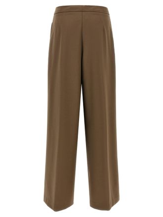 Nude Wool Blend Palazzo Trousers - Brown