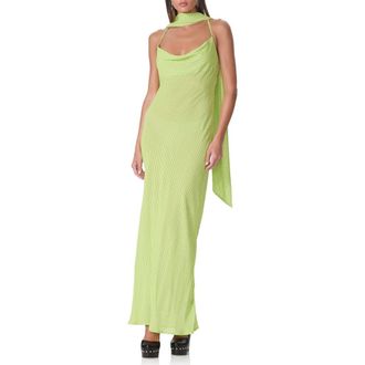 AFRM Cheryl Print Slipdress with Scarf in Lime Pin Dot at Nordstrom, Size X-Small