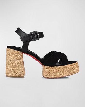 Christian Louboutin 70mm Calakala Leather Crisscross Espadrille Sandals