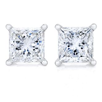 House of Brilliance AGS Certified 14K White Gold 1.0 Cttw 4-Prong Set Princess-Cut Solitaire Diamond Push Back Stud Earrings (I-J Color, SI2-I1 Clarity)
