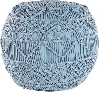 Beliani Beliani - Puf De Algod&oacute;n Azul De Punto Reposapi&eacute;s Trenzado Redondo De Crochet Grueso Kayseri