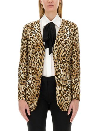 Moschino Leopard Animal Print V Neck Jacket
