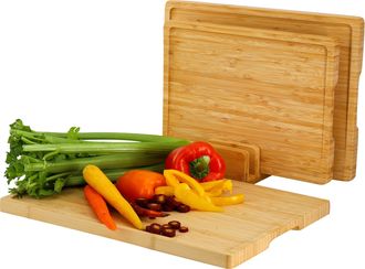 MegaChef 3 Piece Natural Bamboo Cutting Board Set with Base