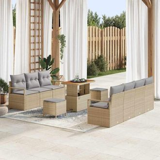 vidaXL Vidaxl - Conjunto De Sof&aacute; De Jard&iacute;n Con Coj&iacute;n 10 Pcs Beige Polirat&aacute;n