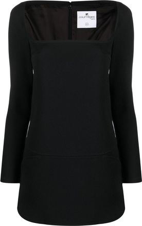 Courr&egrave;ges square-neck mini dress - women - Polyester/Acetate/Cupro - 40 - Black