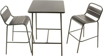 Concept Usine Conjunto de mesa de bar y 2 sillas altas de exterior gris oscuro