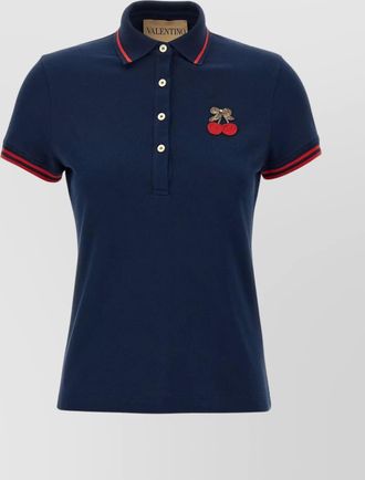 Valentino Garavani cherry embroidery polo with contrast trim