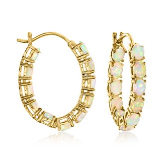 Ross-Simons Opal Inside-Outside Hoop Earrings in 18kt Gold Over Sterling
