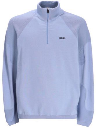BOSS Trui met geribbeld vlak en logo-print - Paars