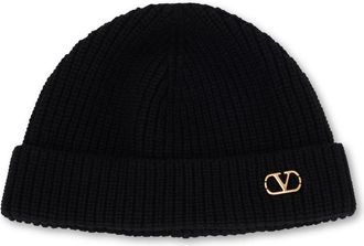 Valentino Garavani Black Logo Beanie Hat